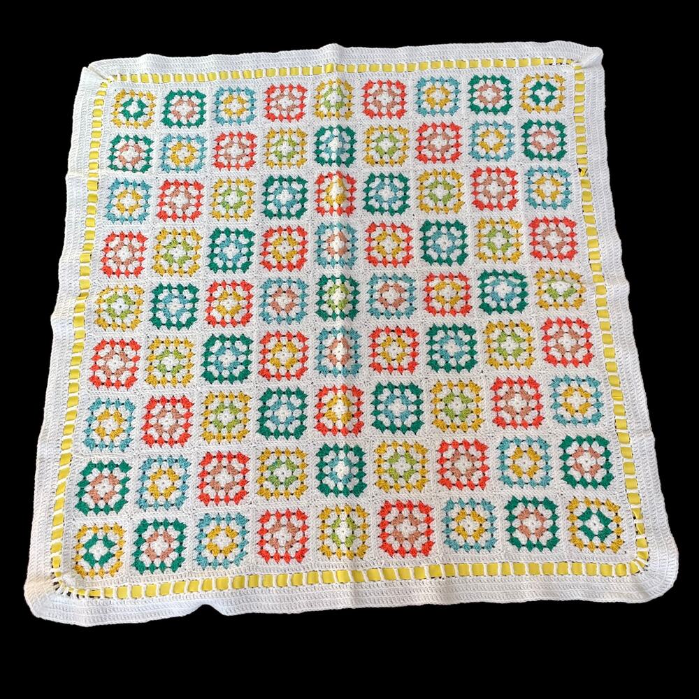 Handmade Baby Afghan Pastel Block Crocheted Square Diamond Grannycore Blanket